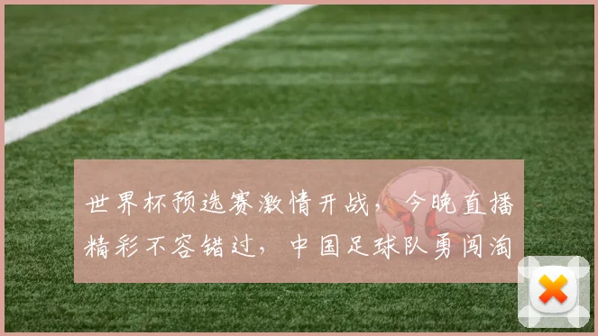 世界杯预选赛激情开战，今晚直播精彩不容错过，中国足球队勇闯淘汰赛，共襄盛举